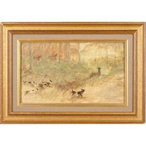 La Boulaye, Chasse à courre, huile sur panneau