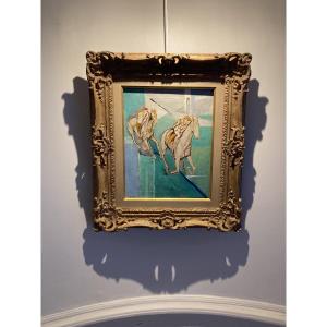 Despierre, Deux jockeys, vers 1960, huile sur toile