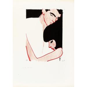 René Gruau, Couple, Feutre et pastel sur papier