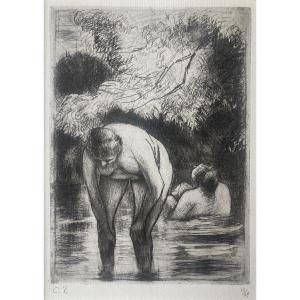 Camille Pissarro, The Two Bathers, 1895, Etching