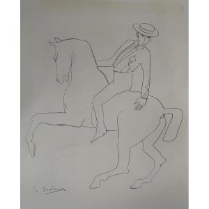 La Boulaye, Cavalier andalous, crayon sur papier