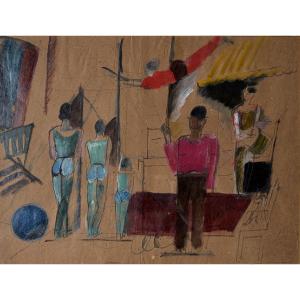 Charles Dufresne, Au cirque, vers 1918-19, huile sur papier