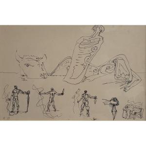 André Masson, Étude pour la couverture de la revue Acéphale, 1936, encre