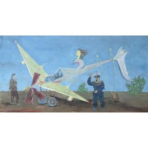 Lucien Coutaud, l'Aéroplane, 1937, Gouache