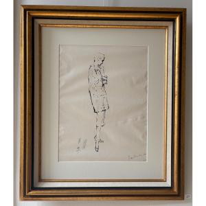 René Gruau, Dessin de mode pour Balenciaga, encre sur papier