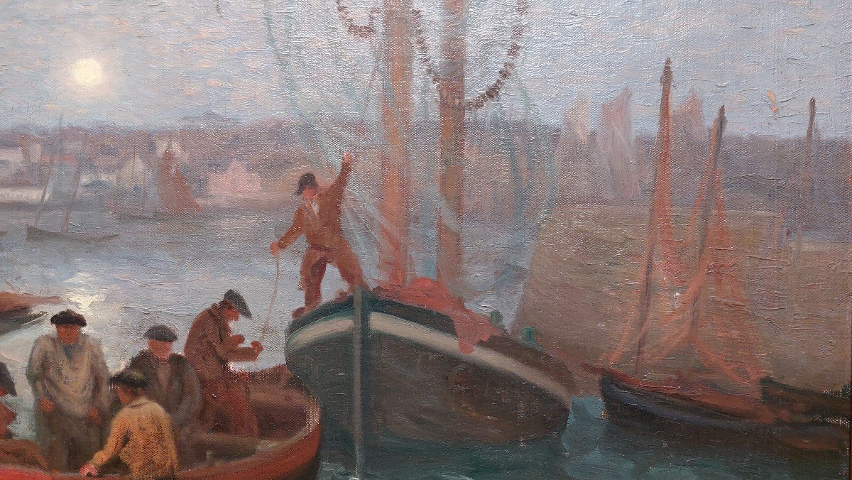 Henri Duverne (1867-1951) Attributed, "fishermen In Concarneau, Brittany"-photo-4