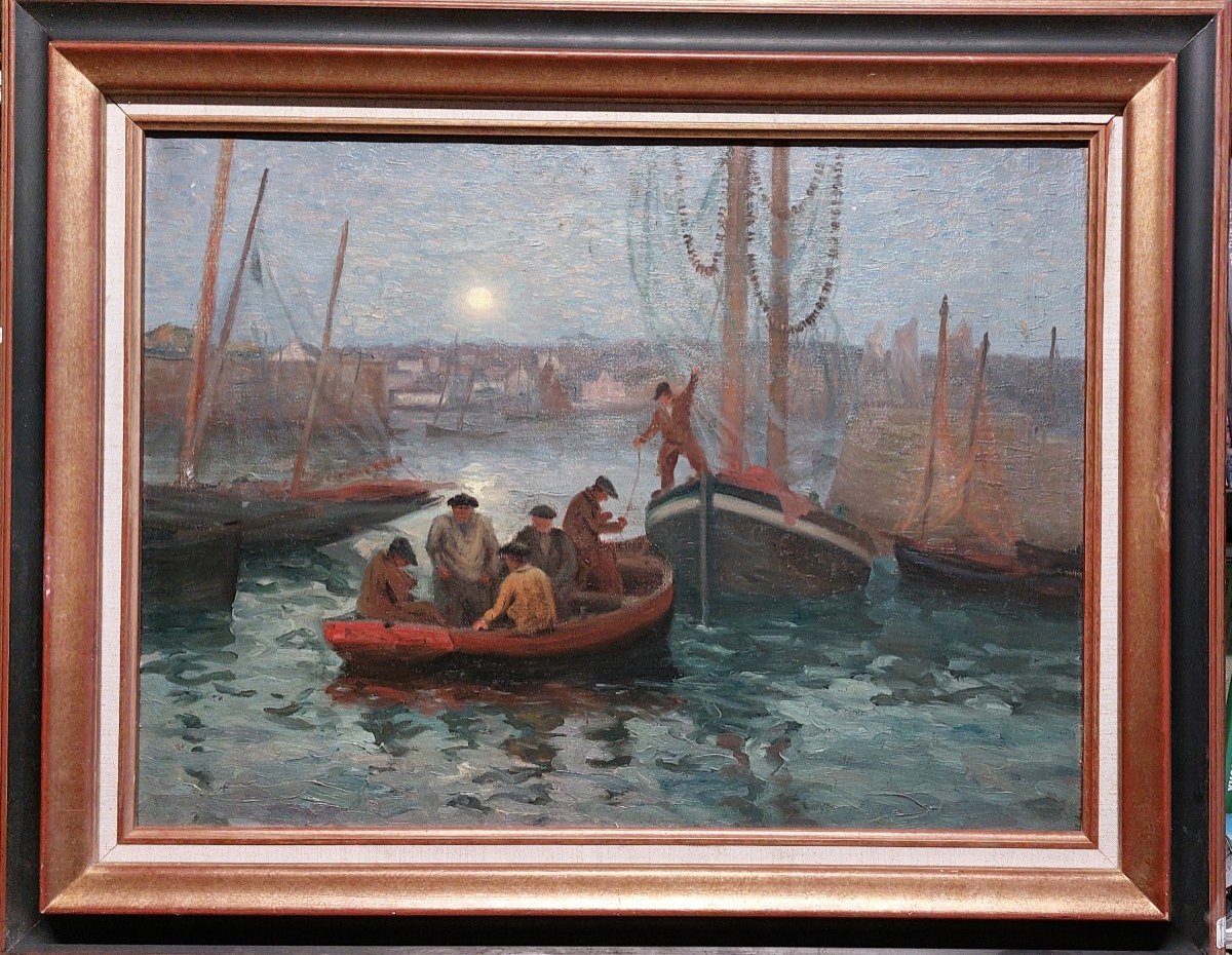 Henri Duverne (1867-1951) Attributed, "fishermen In Concarneau, Brittany"