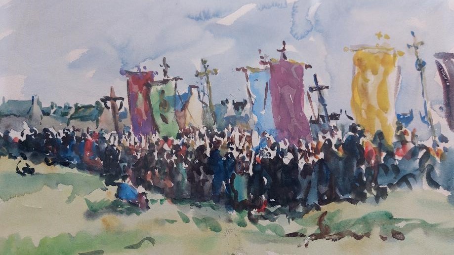 Emmanuel Marcel Laurent (1892-1948) "the Great Tromenie Of Locronan In Brittany"-photo-3