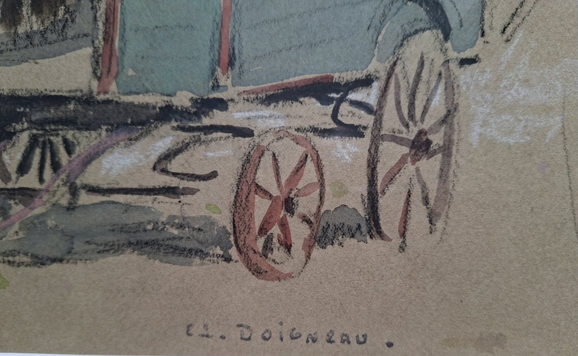 Edouard Doigneau (1865-1954)  "Cheval et roulotte"-photo-2