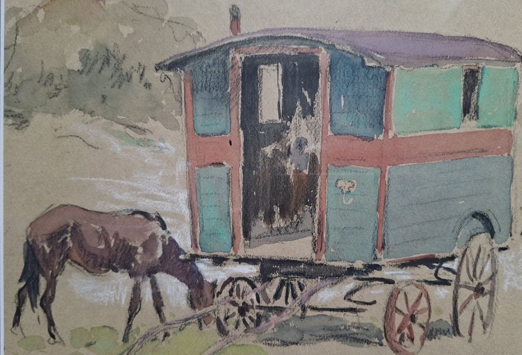 Edouard Doigneau (1865-1954)  "Cheval et roulotte"-photo-3