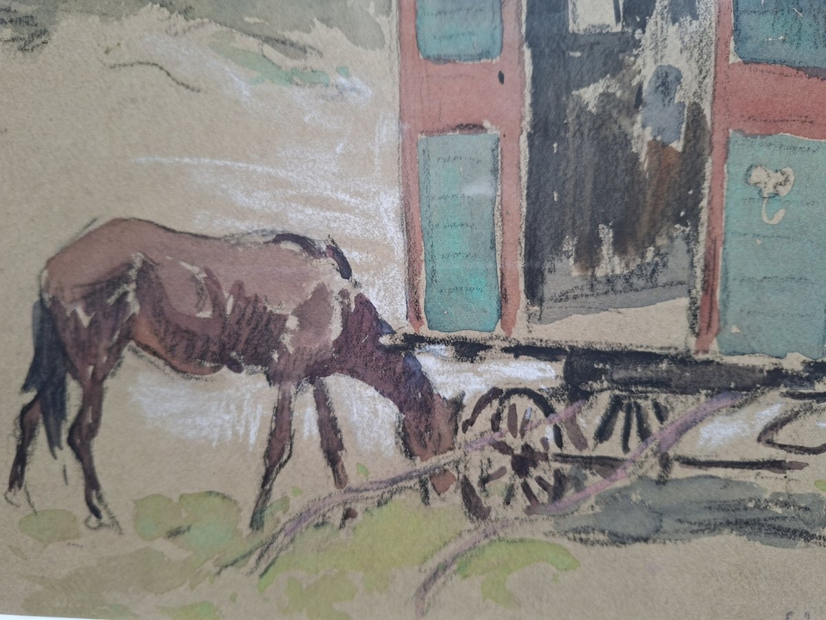 Edouard Doigneau (1865-1954)  "Cheval et roulotte"-photo-4