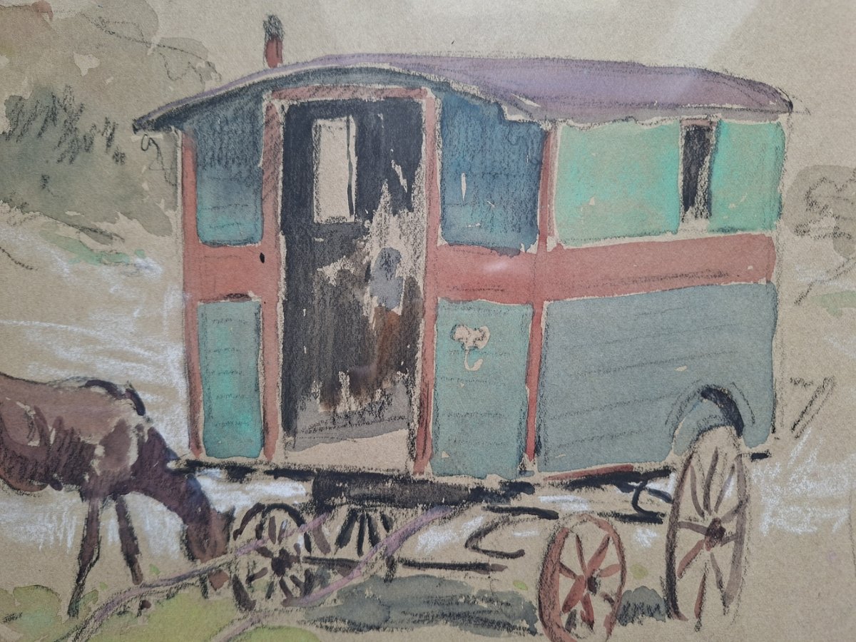 Edouard Doigneau (1865-1954)  "Cheval et roulotte"-photo-1