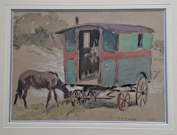 Edouard Doigneau (1865-1954)  "Cheval et roulotte"