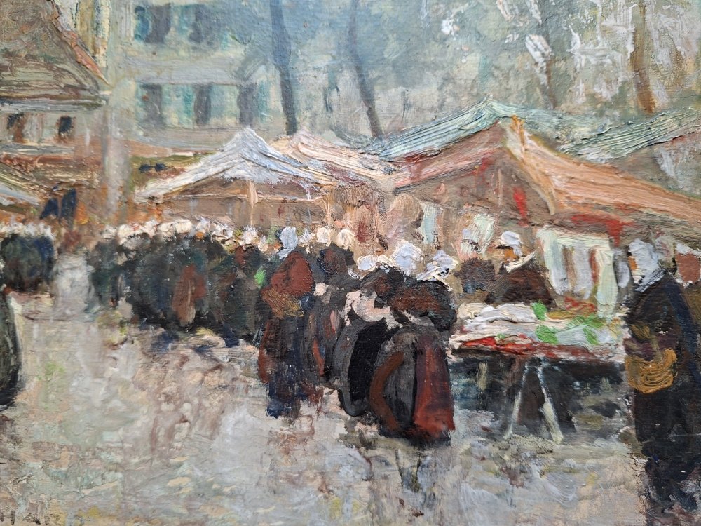 Edouard Richard (1883-1955)  "Marché à Concarneau, Bretagne"-photo-3