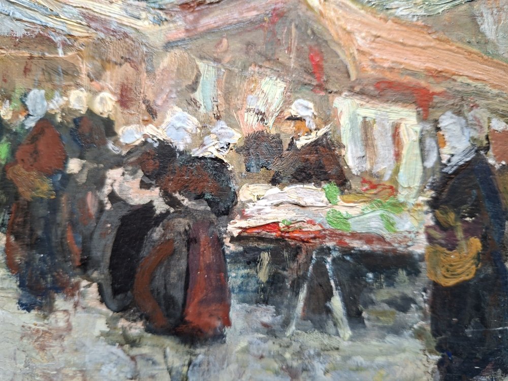 Edouard Richard (1883-1955)  "Marché à Concarneau, Bretagne"-photo-4