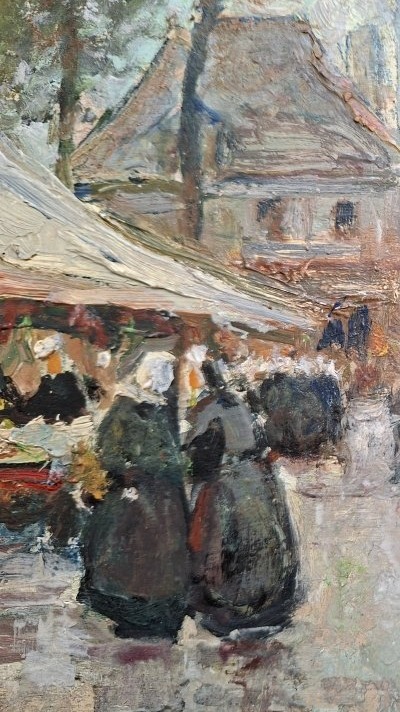 Edouard Richard (1883-1955)  "Marché à Concarneau, Bretagne"-photo-3