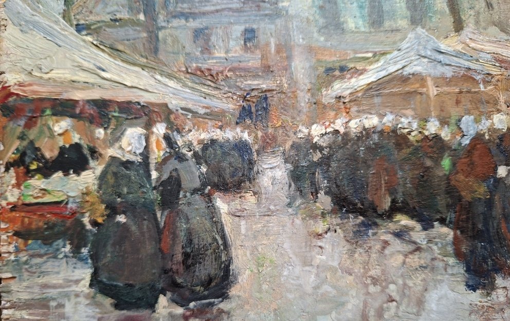 Edouard Richard (1883-1955)  "Marché à Concarneau, Bretagne"-photo-4