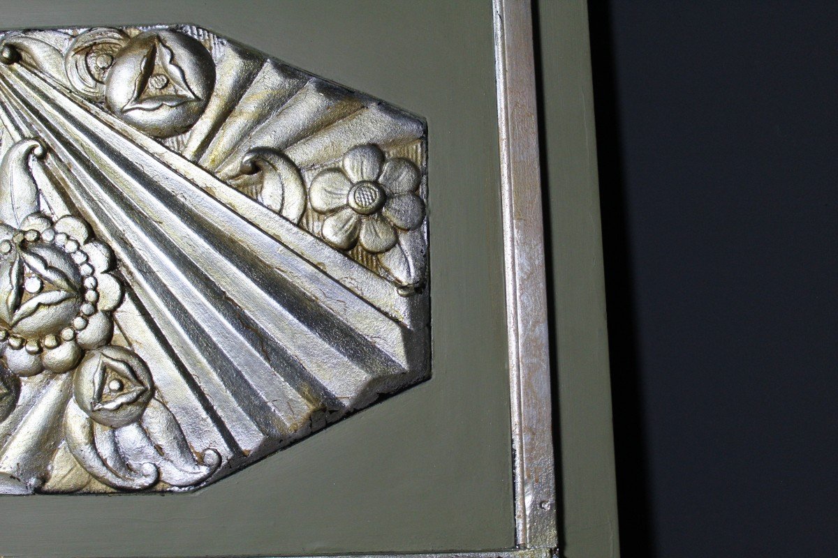 Art Deco Mirror With Silver Leaf Stucco Ornaments-photo-3