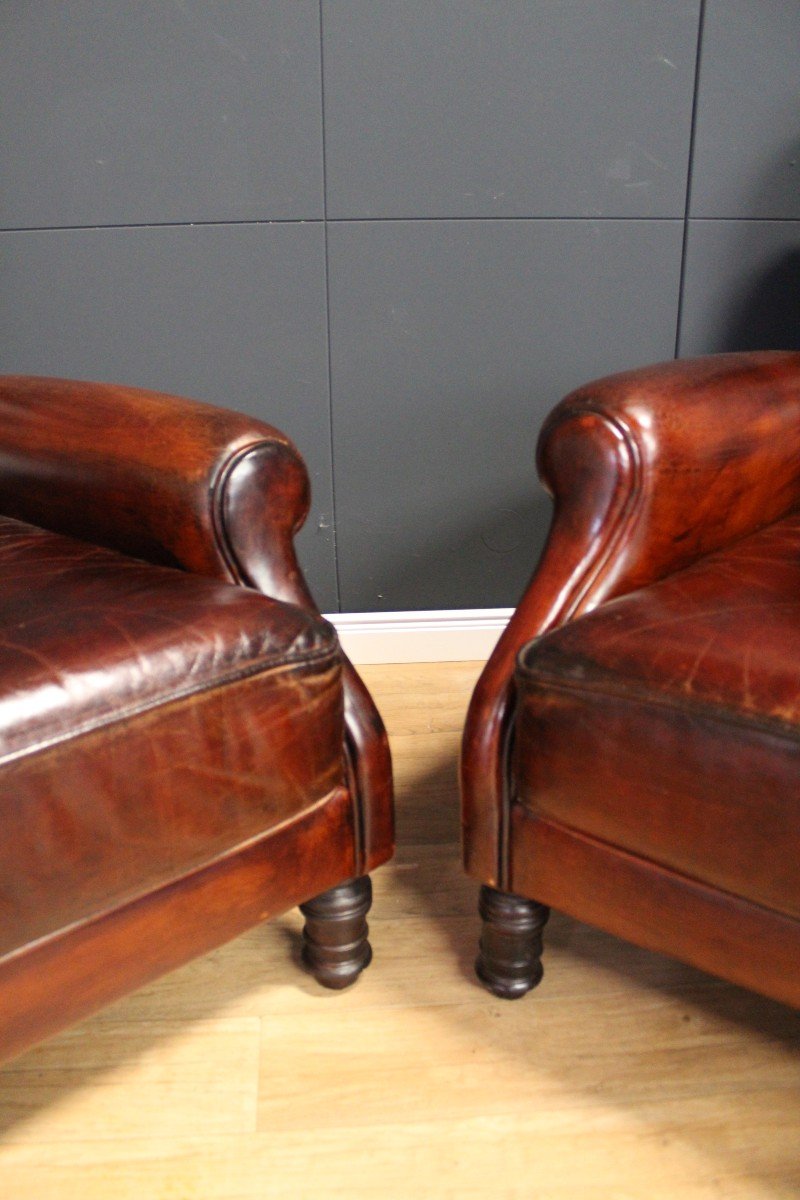 Restored Leather Clubchairs From Château De Beauchêne In Saint-saturnin-du-limet, Mayenne-photo-8