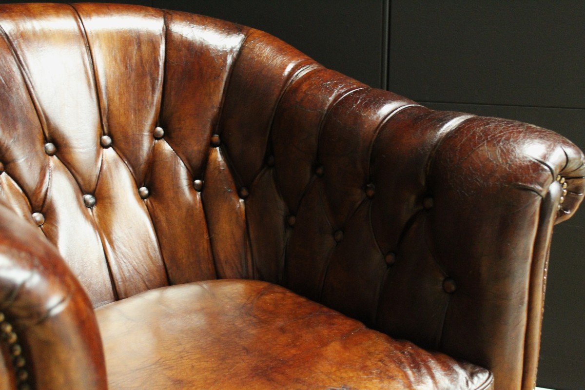 Paire De Fauteuils Club - Chesterfield - Angleterre - Vers 1950 - 1960-photo-5