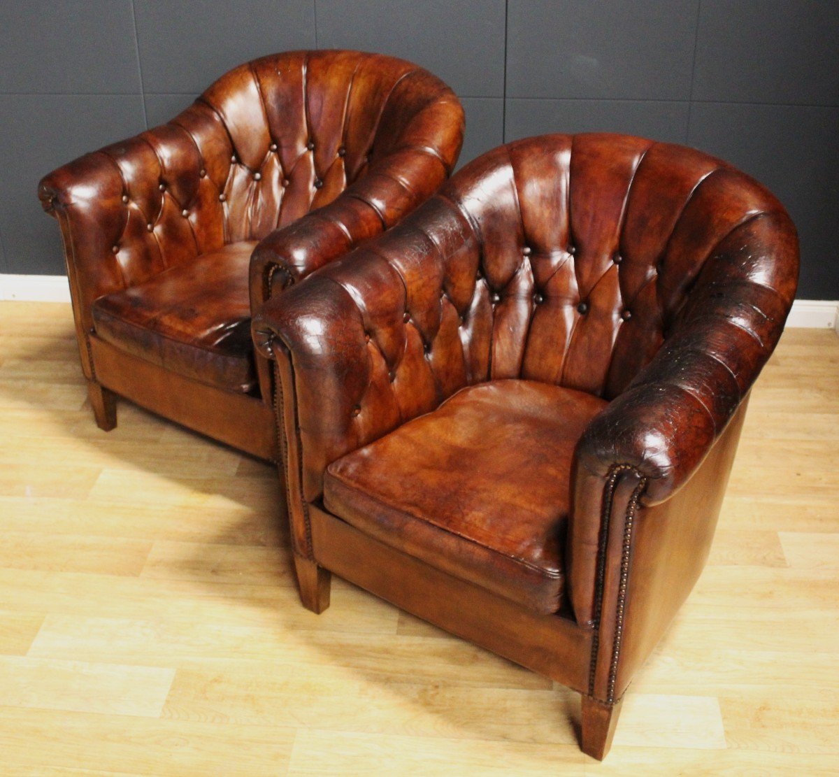 Paire De Fauteuils Club - Chesterfield - Angleterre - Vers 1950 - 1960