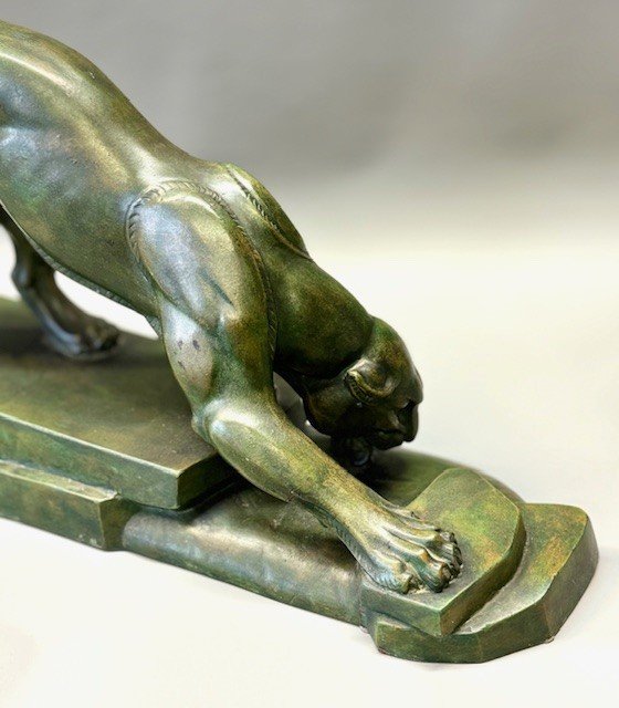 Very Rare Drinking Panther By French Artist Louis-albert Carvin In Patinated Bronze-photo-6