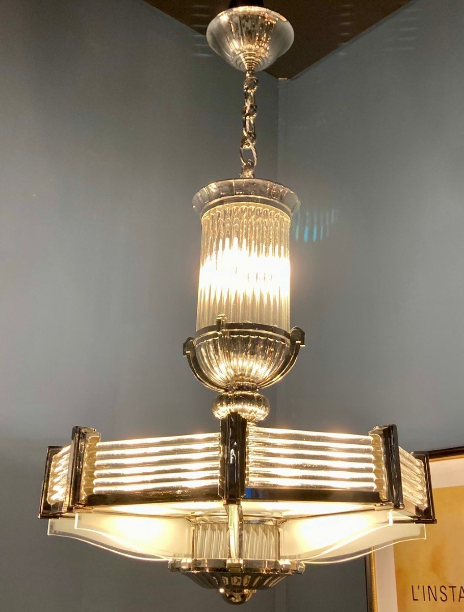 Impressive Octagonal Art Deco Chandelier By Henri Petitot - Art Deco-photo-2