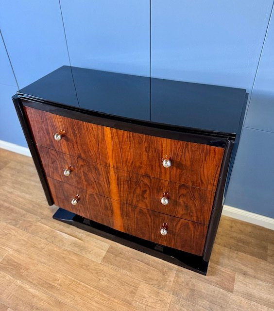 Art Deco Chest Of Drawers - Burr Walnut - Black Lacquer-photo-4