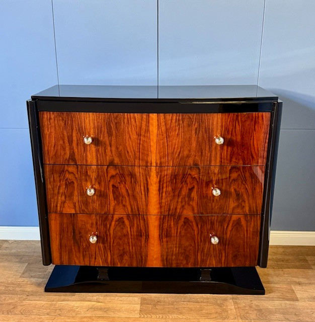 Art Deco Chest Of Drawers - Burr Walnut - Black Lacquer