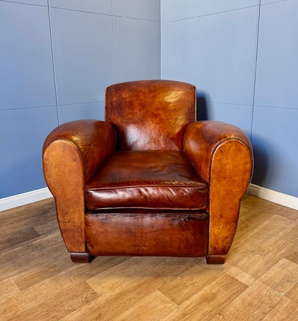 Fauteuil Club Classique Art Déco en cuir - France - années 1920-photo-2