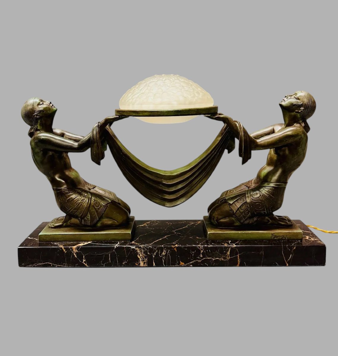 "offrande" - Art Deco Lamp - Fayral / Le Faguays For Max Le Verrier-photo-4