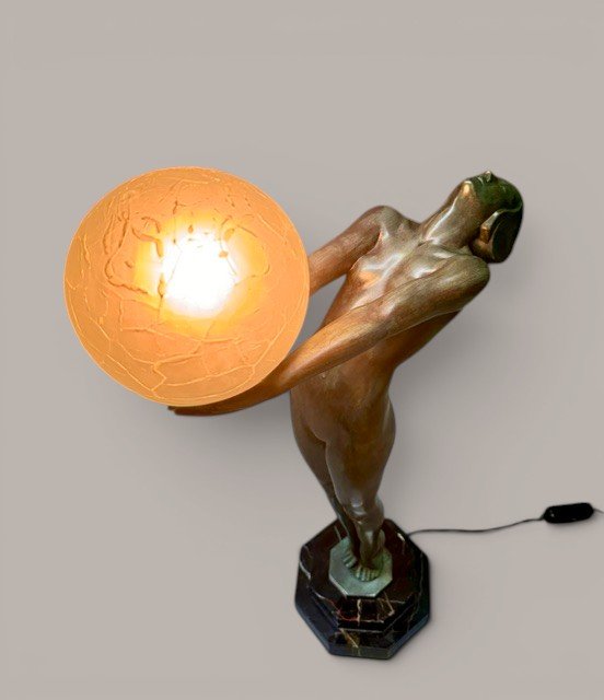 Clarté Lumina par Max Le Verrier - vers 63 cm - Sculpture Art Déco - Lampe - Années 30-photo-2