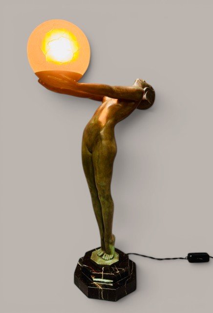 Clarté Lumina par Max Le Verrier - vers 63 cm - Sculpture Art Déco - Lampe - Années 30-photo-4