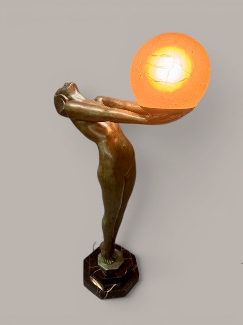 Clarté Lumina par Max Le Verrier - vers 63 cm - Sculpture Art Déco - Lampe - Années 30-photo-1