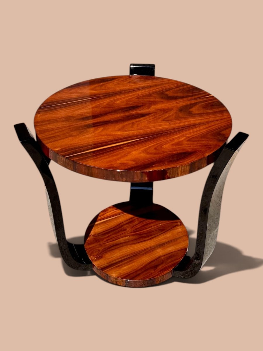 Art Deco Side Table – France – Circa 1930 – Precious Wood Veneer And Black-photo-2