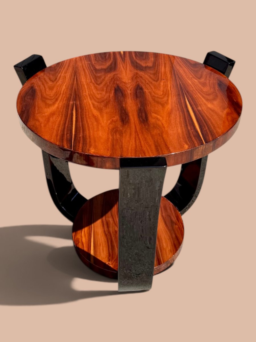 Art Deco Side Table – France – Circa 1930 – Precious Wood Veneer And Black-photo-3