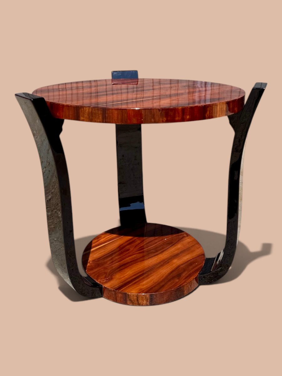 Art Deco Side Table – France – Circa 1930 – Precious Wood Veneer And Black-photo-1