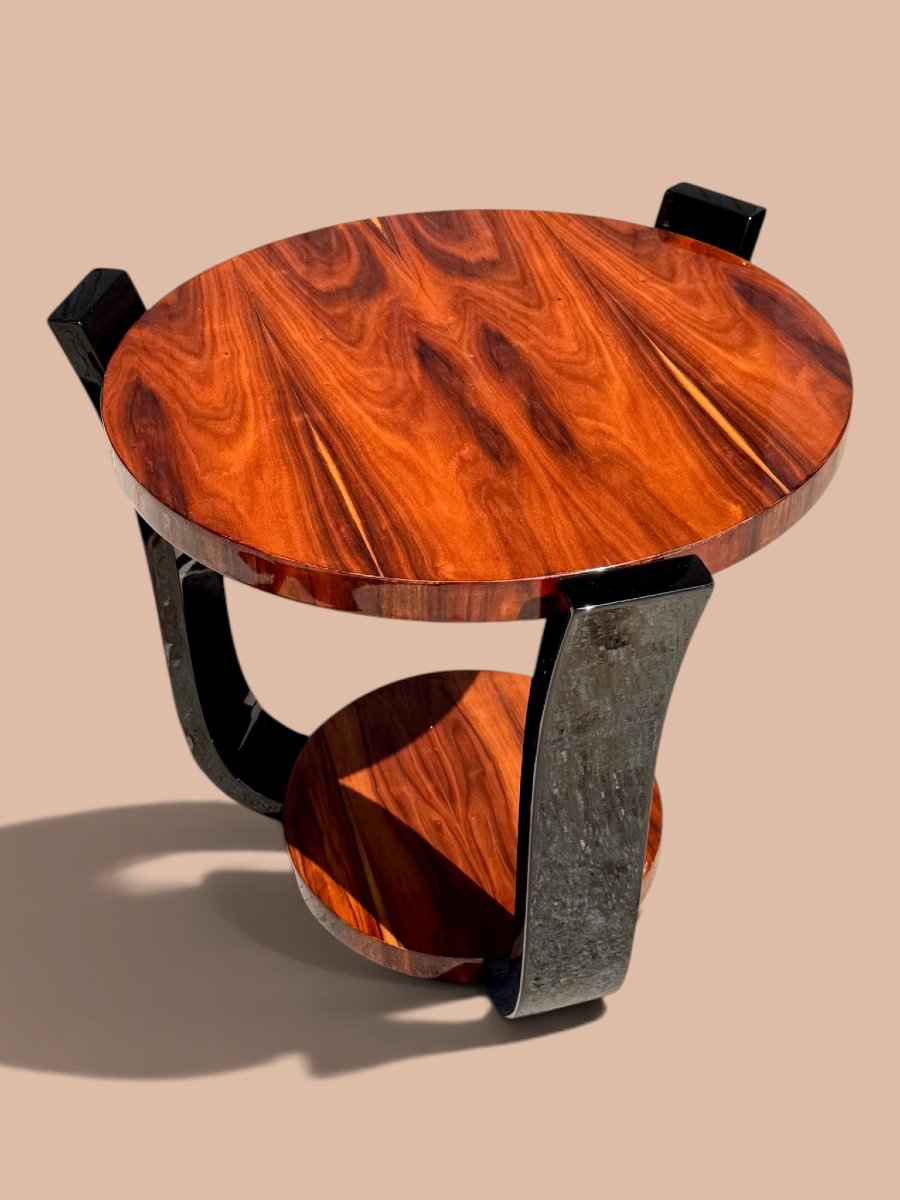 Art Deco Side Table – France – Circa 1930 – Precious Wood Veneer And Black-photo-3