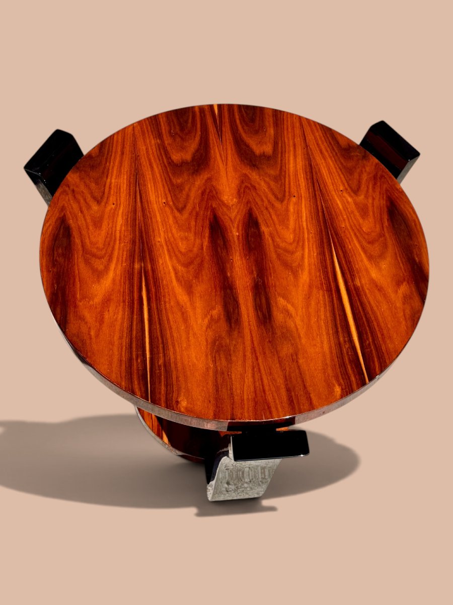 Art Deco Side Table – France – Circa 1930 – Precious Wood Veneer And Black-photo-4
