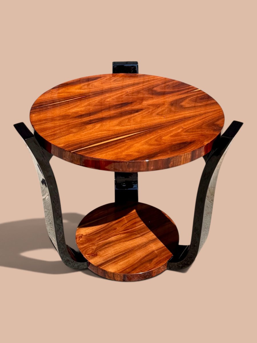 Art Deco Side Table – France – Circa 1930 – Precious Wood Veneer And Black