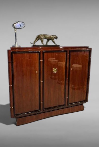 Meuble de salon Art déco d'origine restauré - vers 1925/30 - Placage en bois précieux - Bronze-photo-2