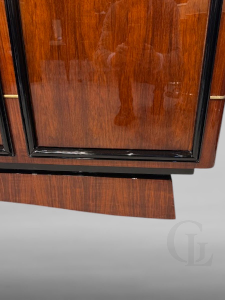 Meuble de salon Art déco d'origine restauré - vers 1925/30 - Placage en bois précieux - Bronze-photo-2