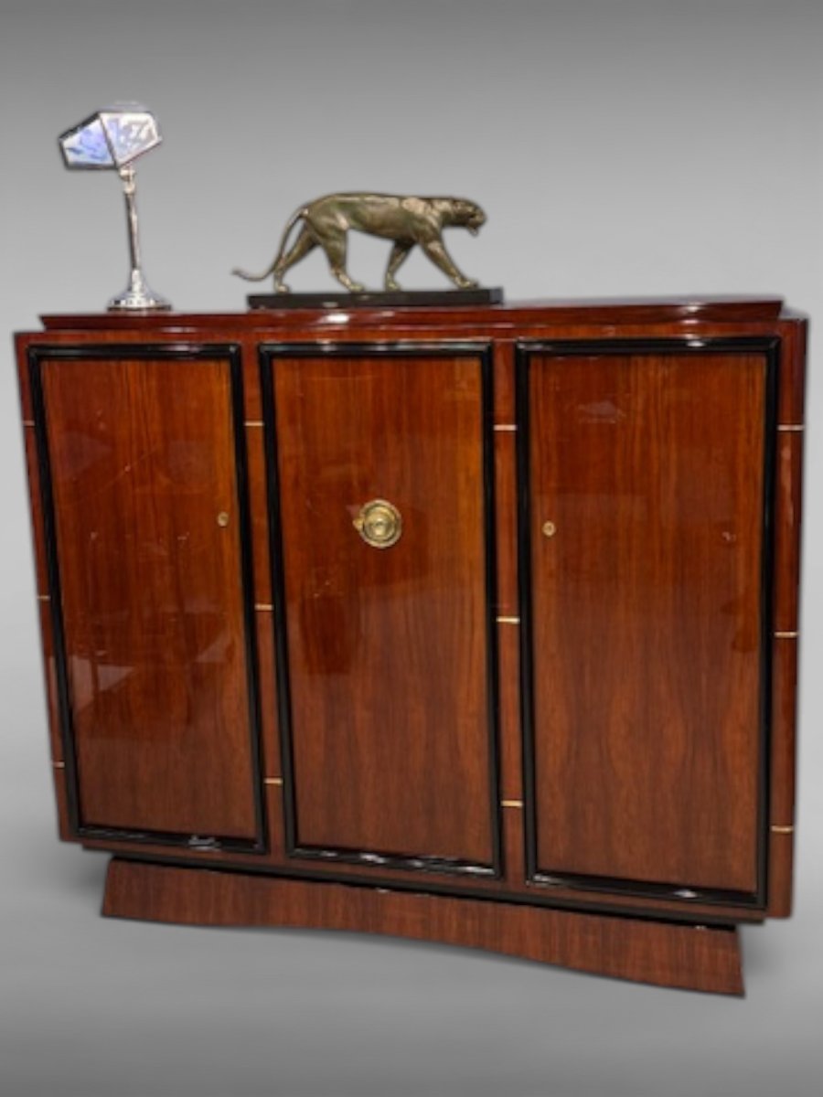Meuble de salon Art déco d'origine restauré - vers 1925/30 - Placage en bois précieux - Bronze-photo-6