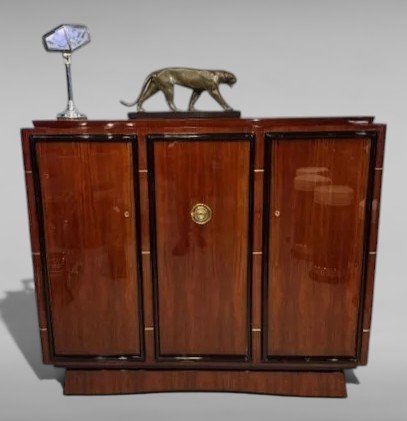 Meuble de salon Art déco d'origine restauré - vers 1925/30 - Placage en bois précieux - Bronze-photo-4