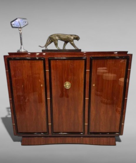 Meuble de salon Art déco d'origine restauré - vers 1925/30 - Placage en bois précieux - Bronze
