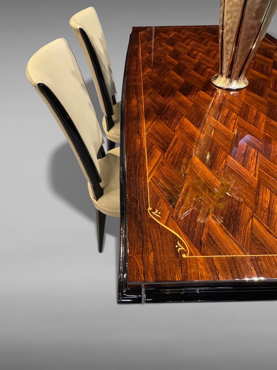 Table de salle à manger Art Déco – vers 1935 – restaurée – Placage en bois précieux-photo-2