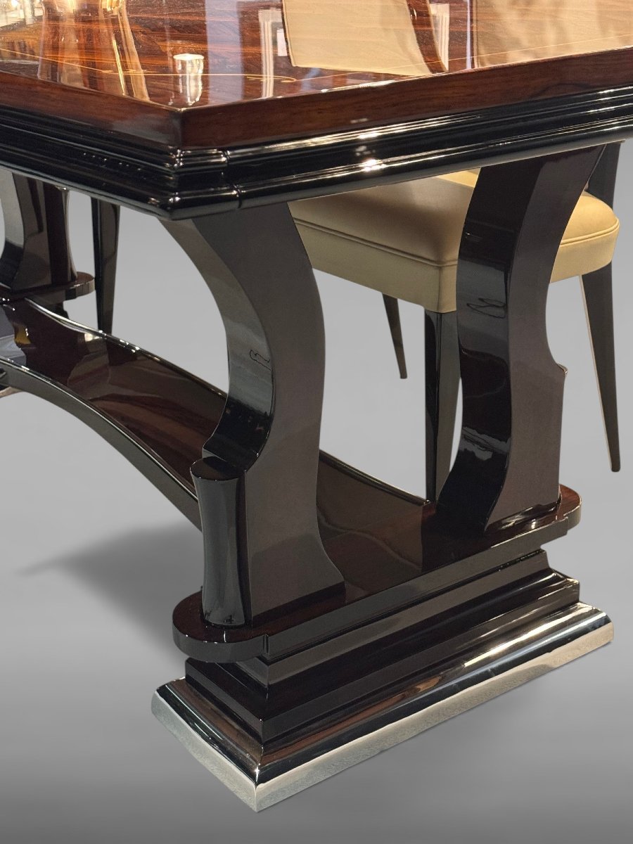 Table de salle à manger Art Déco – vers 1935 – restaurée – Placage en bois précieux-photo-4