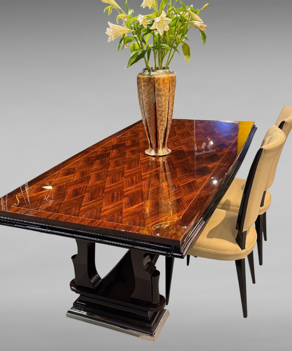 Table de salle à manger Art Déco – vers 1935 – restaurée – Placage en bois précieux-photo-2