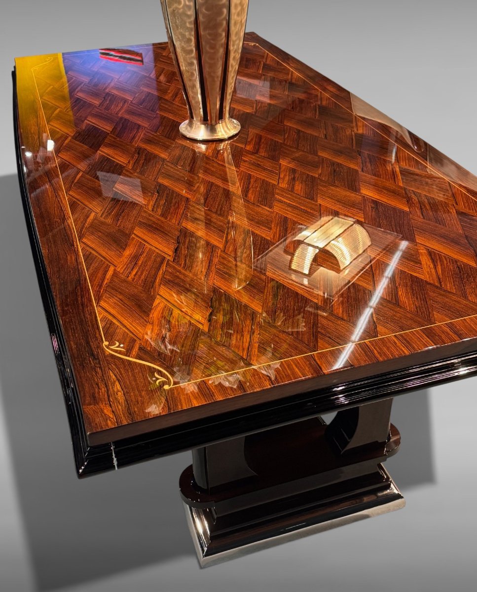 Table de salle à manger Art Déco – vers 1935 – restaurée – Placage en bois précieux-photo-3