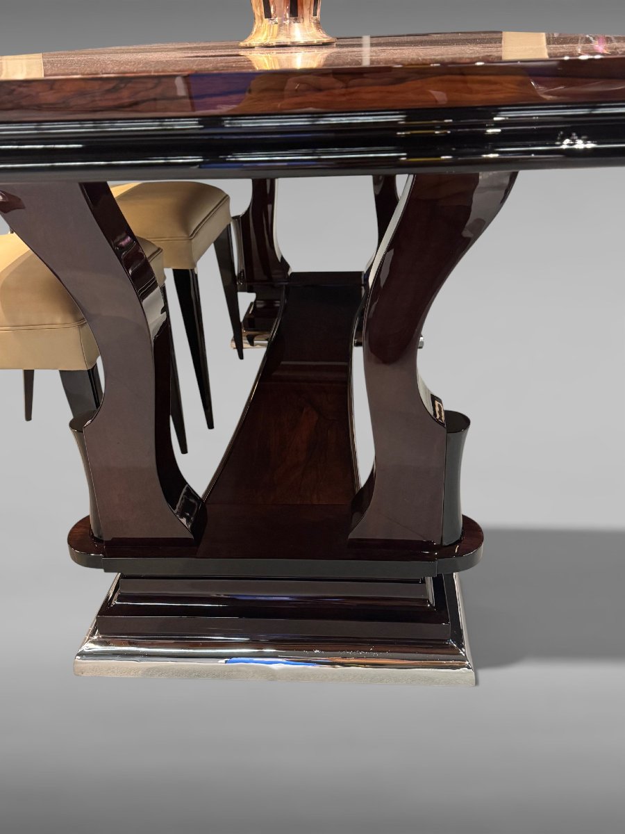 Table de salle à manger Art Déco – vers 1935 – restaurée – Placage en bois précieux-photo-4